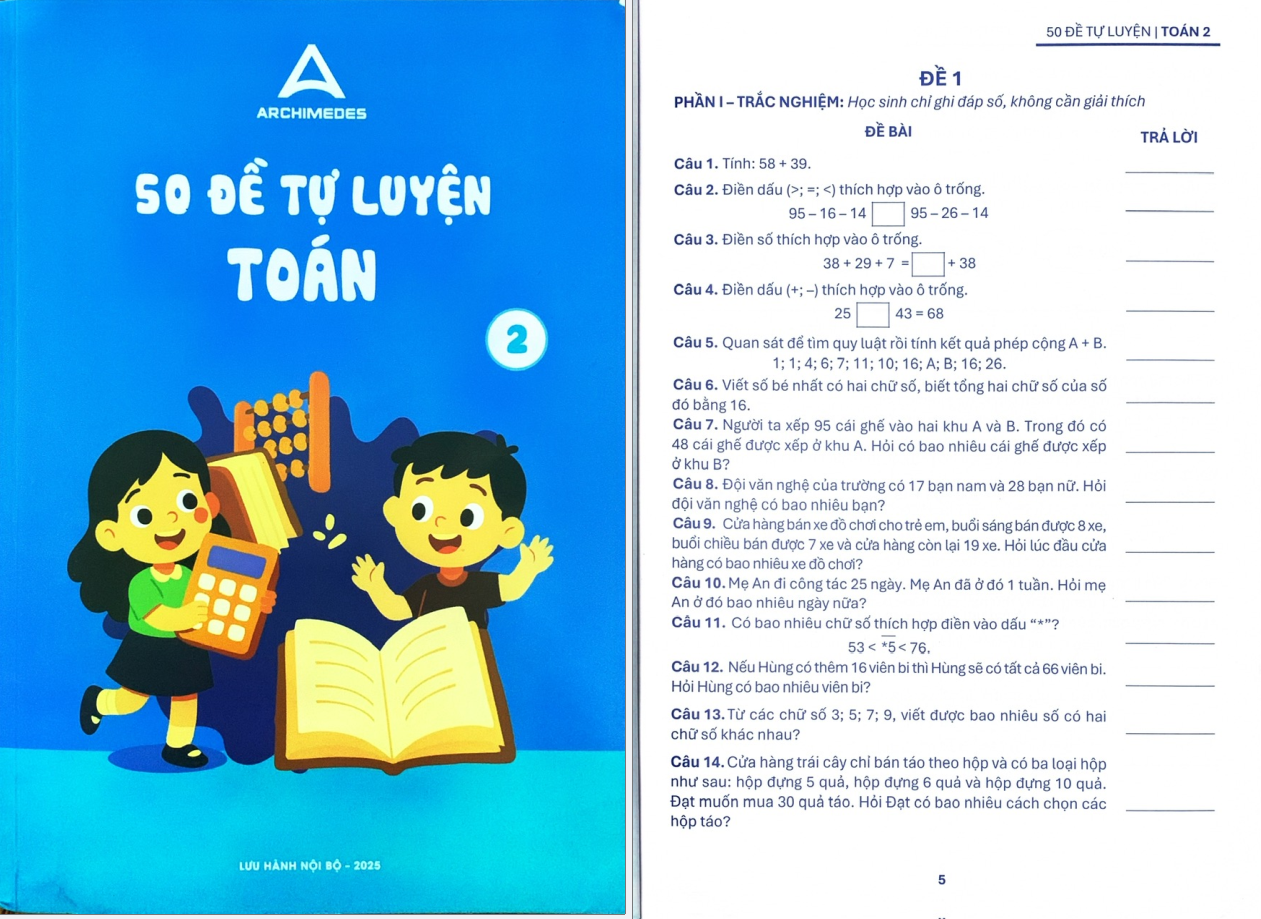 5O Đề tự luyện toán lớp 2 Archimedes