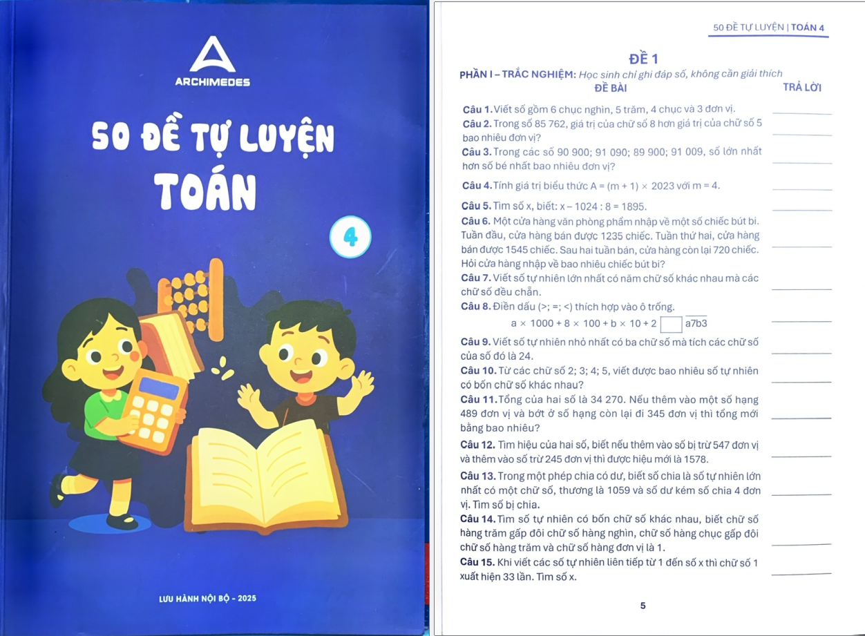 5O Đề tự luyện toán lớp 4 Archimedes
