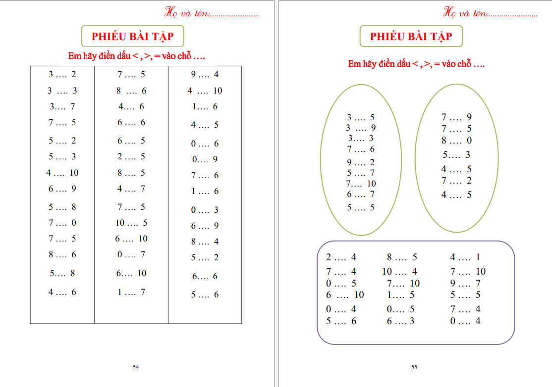 Phiếu bài tập toán TTH cơ bản và nâng cao